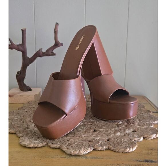 Larroude Dolly Mule Caramel Leather Ladies Wedge Heels Size 8 - Picture 4 of 11